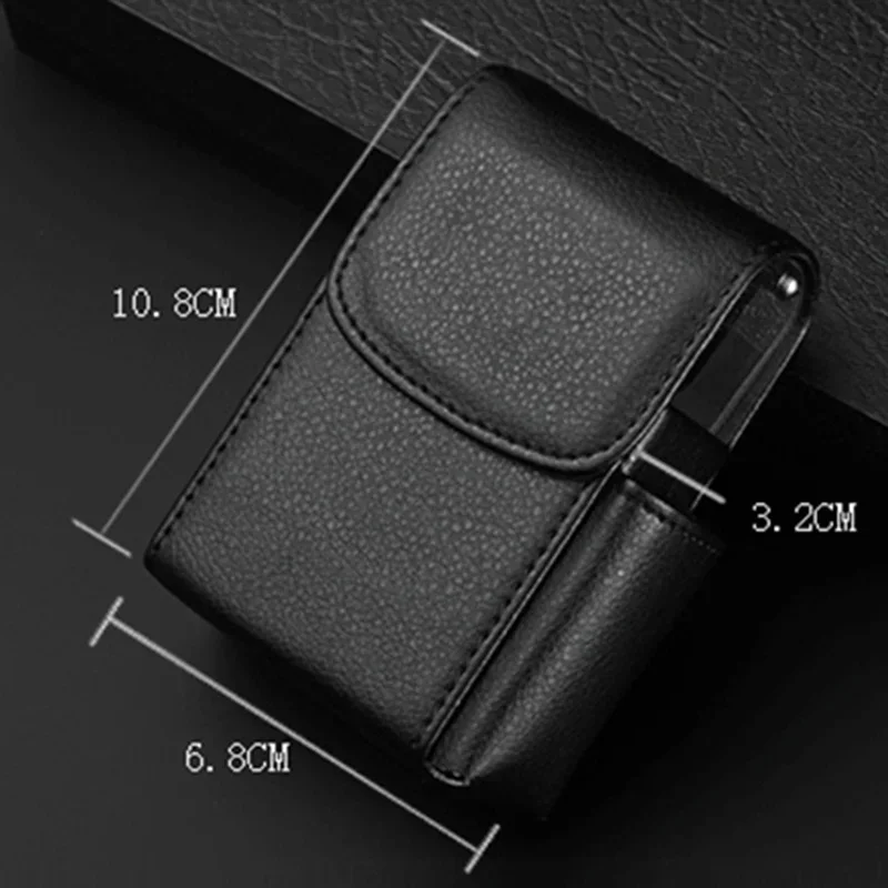 20pcs Capacity 84mm Leather Cigarette Case PU Box Holder with Butane Gas Lighter Storage Smoke Accessories Gadgets For Men Gifts