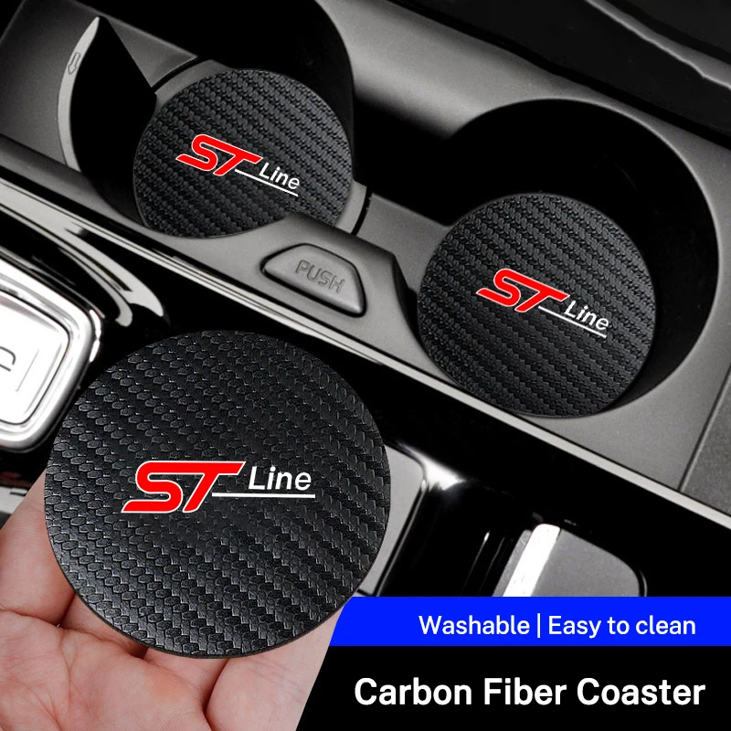 2Pcs Car Coaster Water Cup Bottle Holder Anti-slip Pad Mat Leather Gel Bottle Holder Pad For Ford st line stline fiesta STLINE