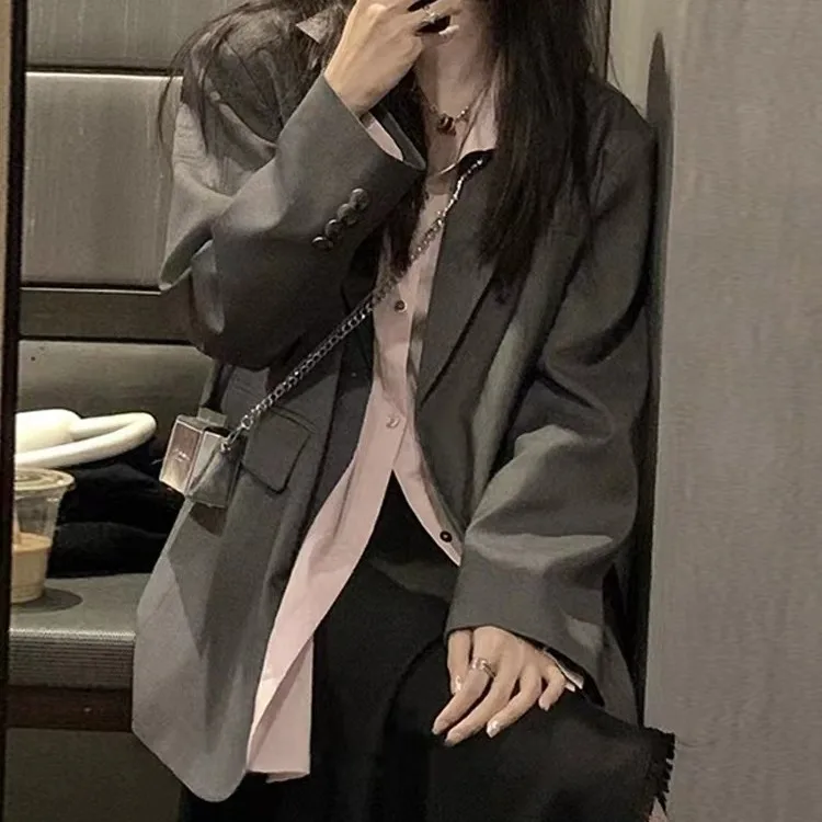 

ay Casual Loose Women's Suit Jaet Faionable Spring Autumn New Sle High-End Feeling Large Size Outerwear