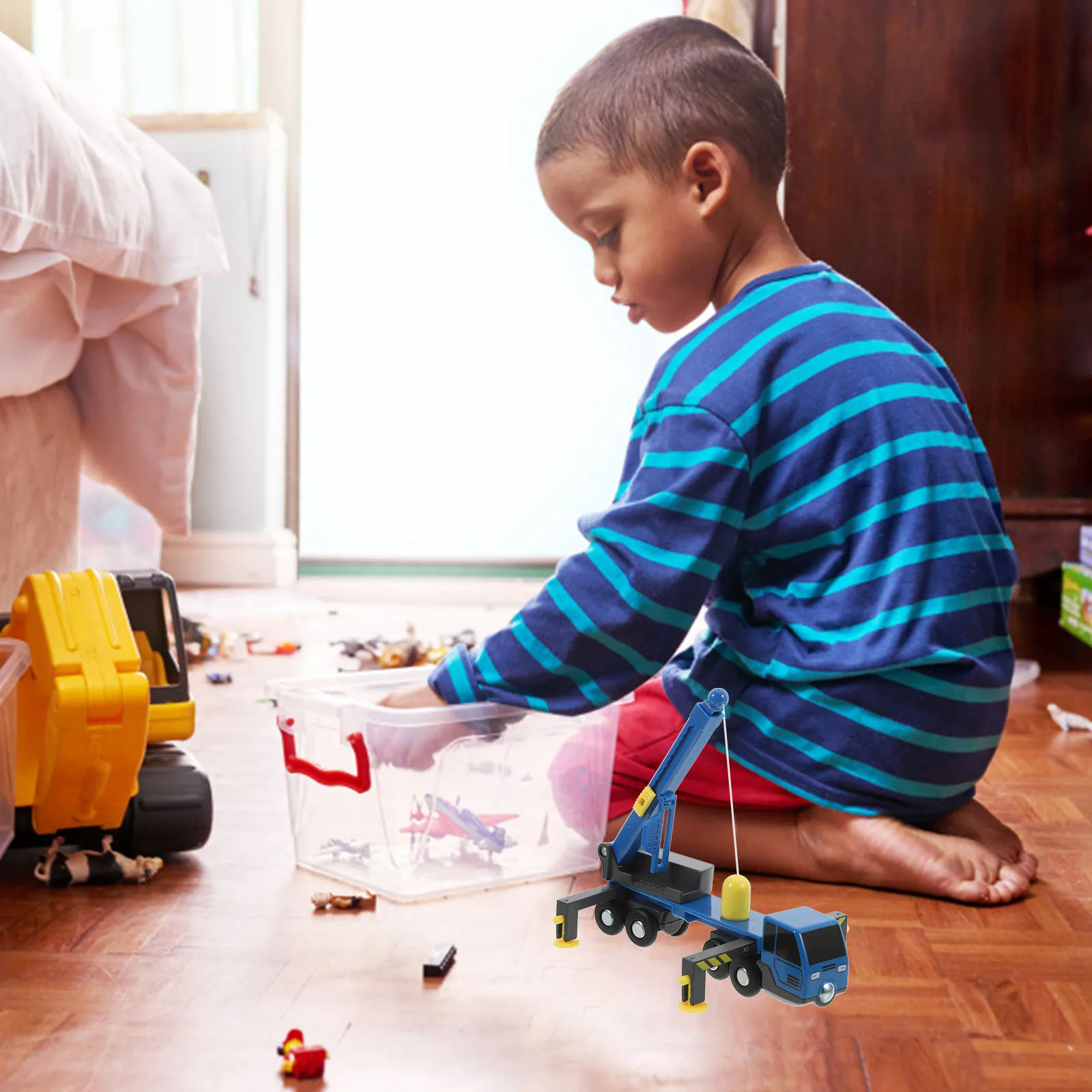 Caminhão de guindaste de jib ajustável, pernas estabilizadoras de rotação de 360 graus, equipamento de jogo de jardim silencioso, modelo de guindaste