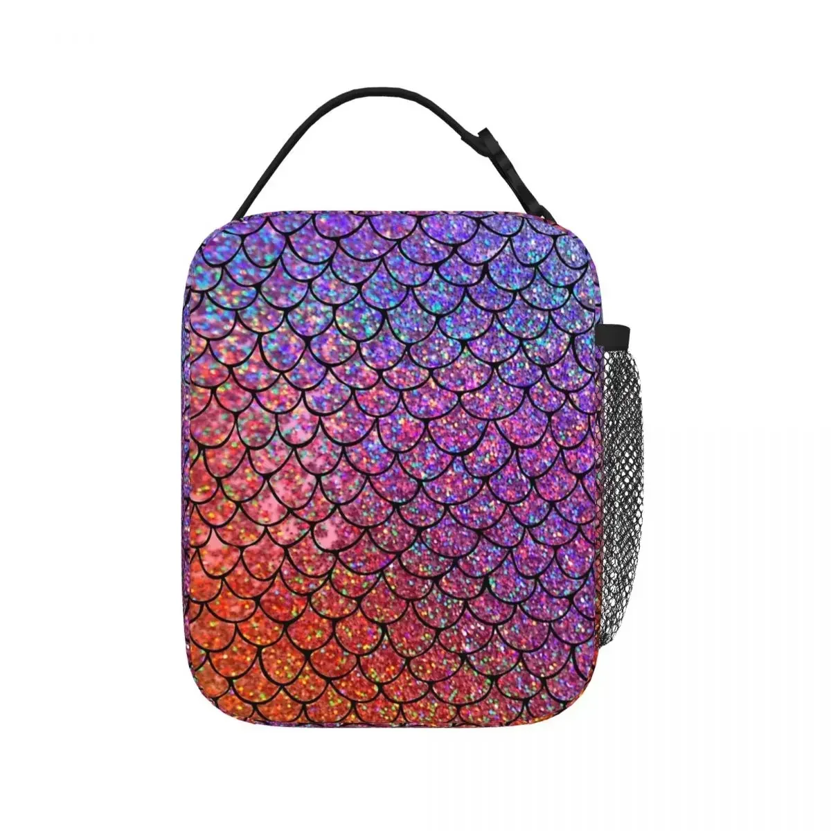 Colorful Glitter Mermaid Scales Lunch Bags Insulated Lunch Tote Waterproof Bento Box Resuable Picnic Bag for Woman Work Children