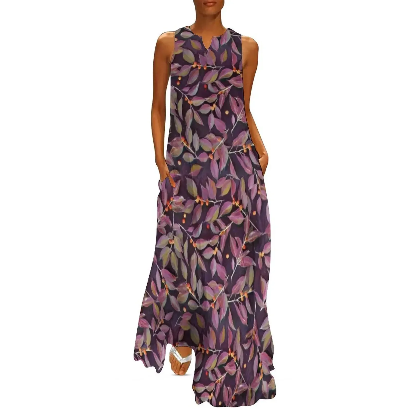 

Leaves + Berries in Olive, Plum & Burnt Orange Long Dress dress for women Evening gown Party dresses for women Dress