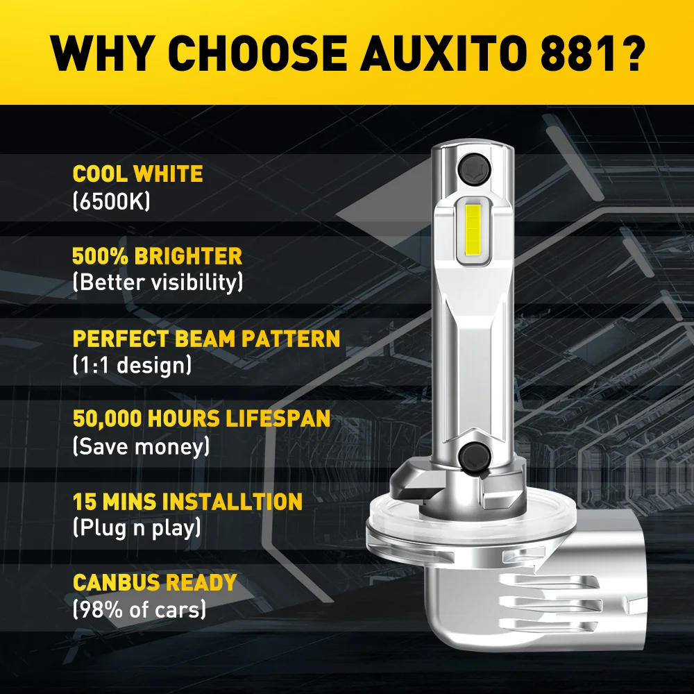 AUXITO 2Pcs H27 881 880 LED Lamp 6500k H27W/2 H27W/1 Fog Light For Car DRL Day Running Lamp Bulb 12V 30W High Power 8-CSP Chips view 5