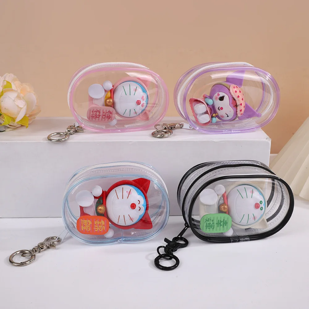 5pcs 10.5*6.5*3.6 New Portable Clear Zipper Storage Bag Keychain Cartoon Holder Toy Dustproof Collectibles Display