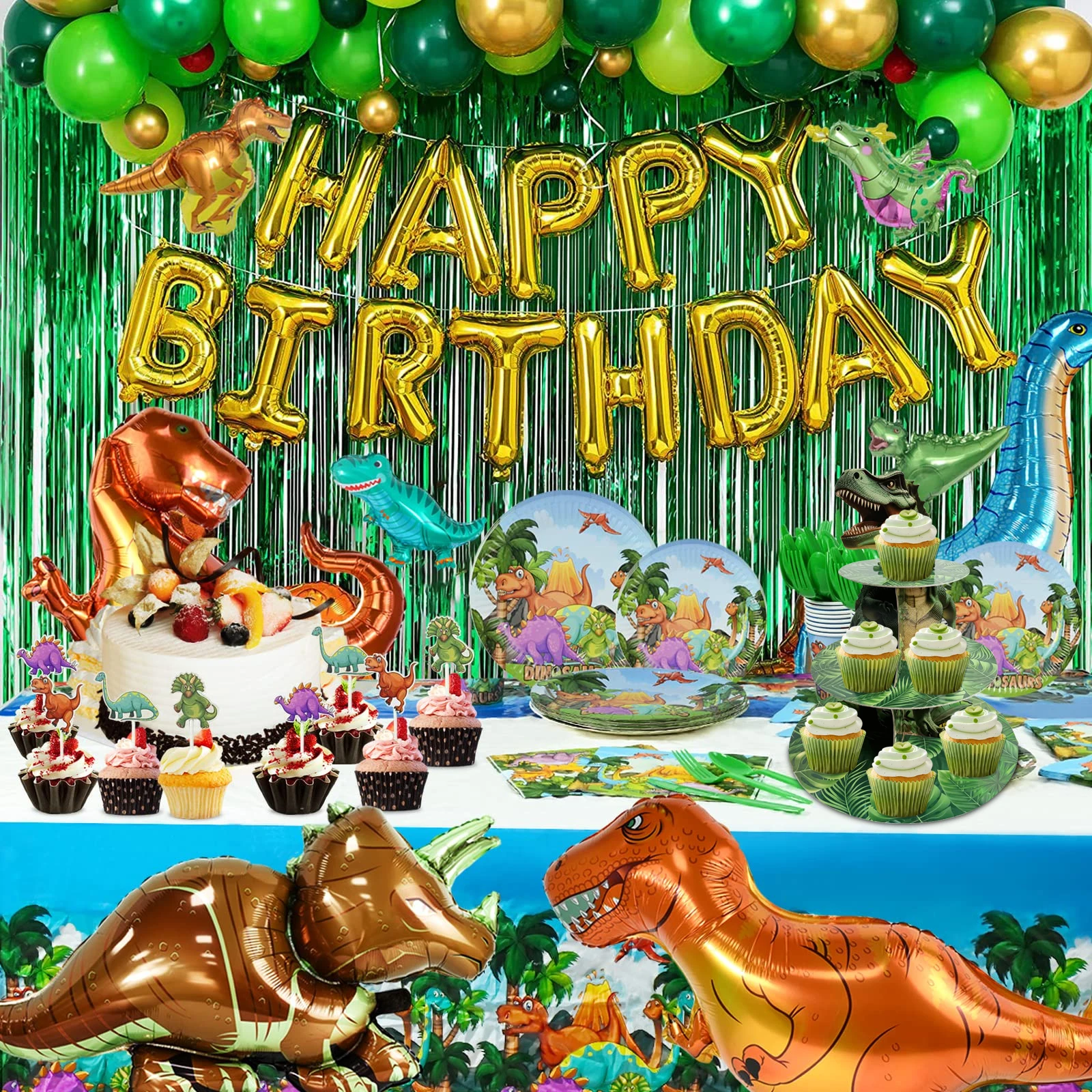 3 الطبقة ديناصور كب كيك حامل زينة الحفلات ديناصور موضوع حامل كب كيك زينة دينو برج الحلوى للأطفال دينو الغابة #6