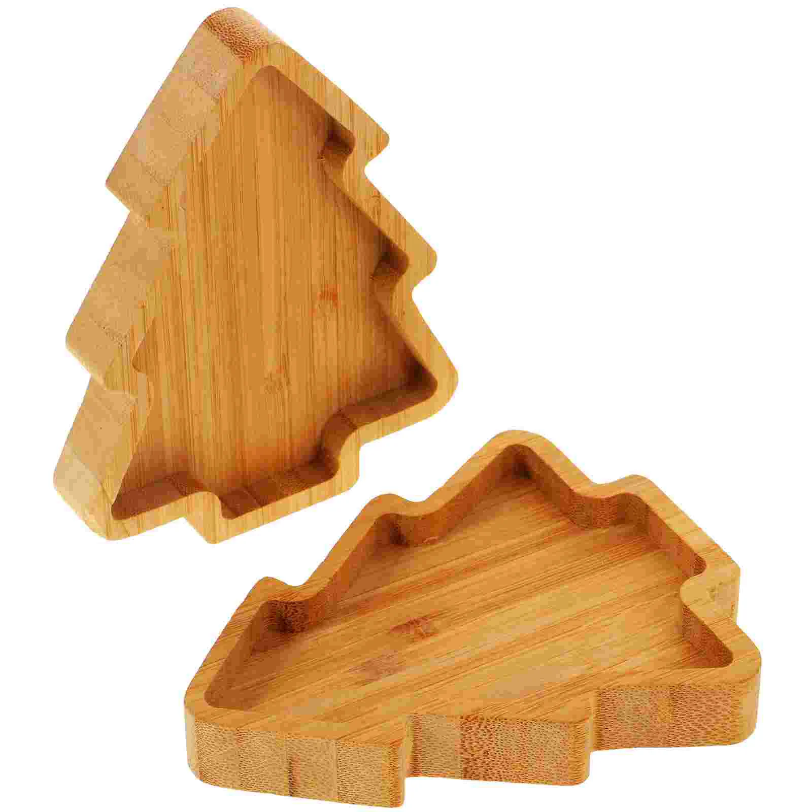 2 Pcs Christmas Tree Tray Candy Plates Food Snack Container Jewelry Dessert Shaped Bamboo Nuts Appetizer Bowl Set Child