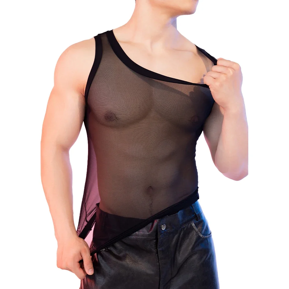 

Mens Sleeveless Tight Fitting See-Through Mesh T Shirt Tank Tops Sports Vest Party Nightclubs Lightweight Breathable Men's Vest