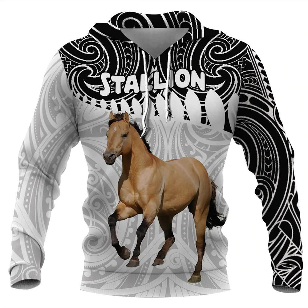 HX Animals Hoodies 3D Graphic Totem Horse Stallion Sweatshirts Casual Pocket Sportswear Harajuku Men Clothing Dropshipping