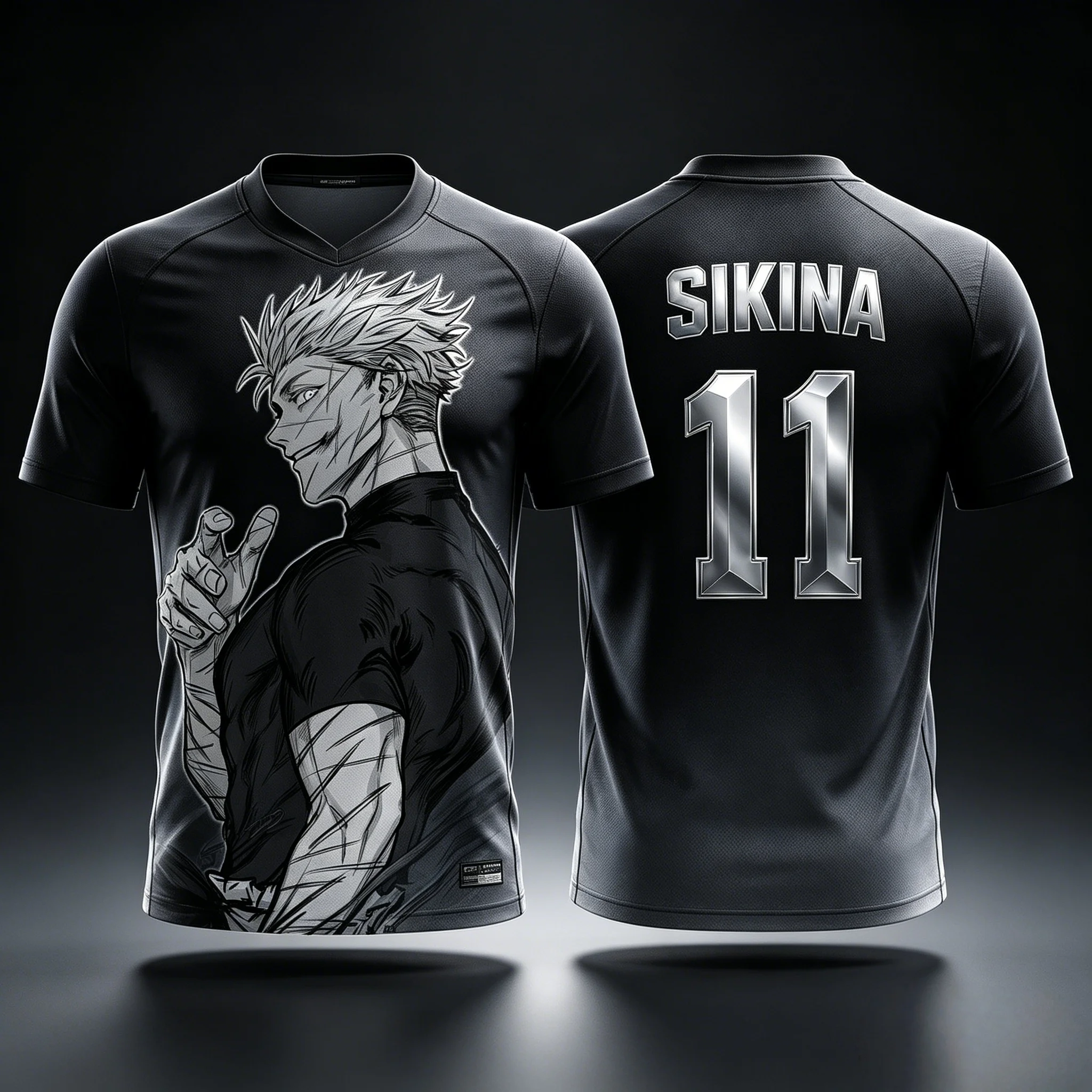 Jujutsu Battle Two Sides Stay Nuo Black and White Sketch Style 3D Printed Football Shirt T-shirt 2026 Summer Casual Short Sleeve - view 2