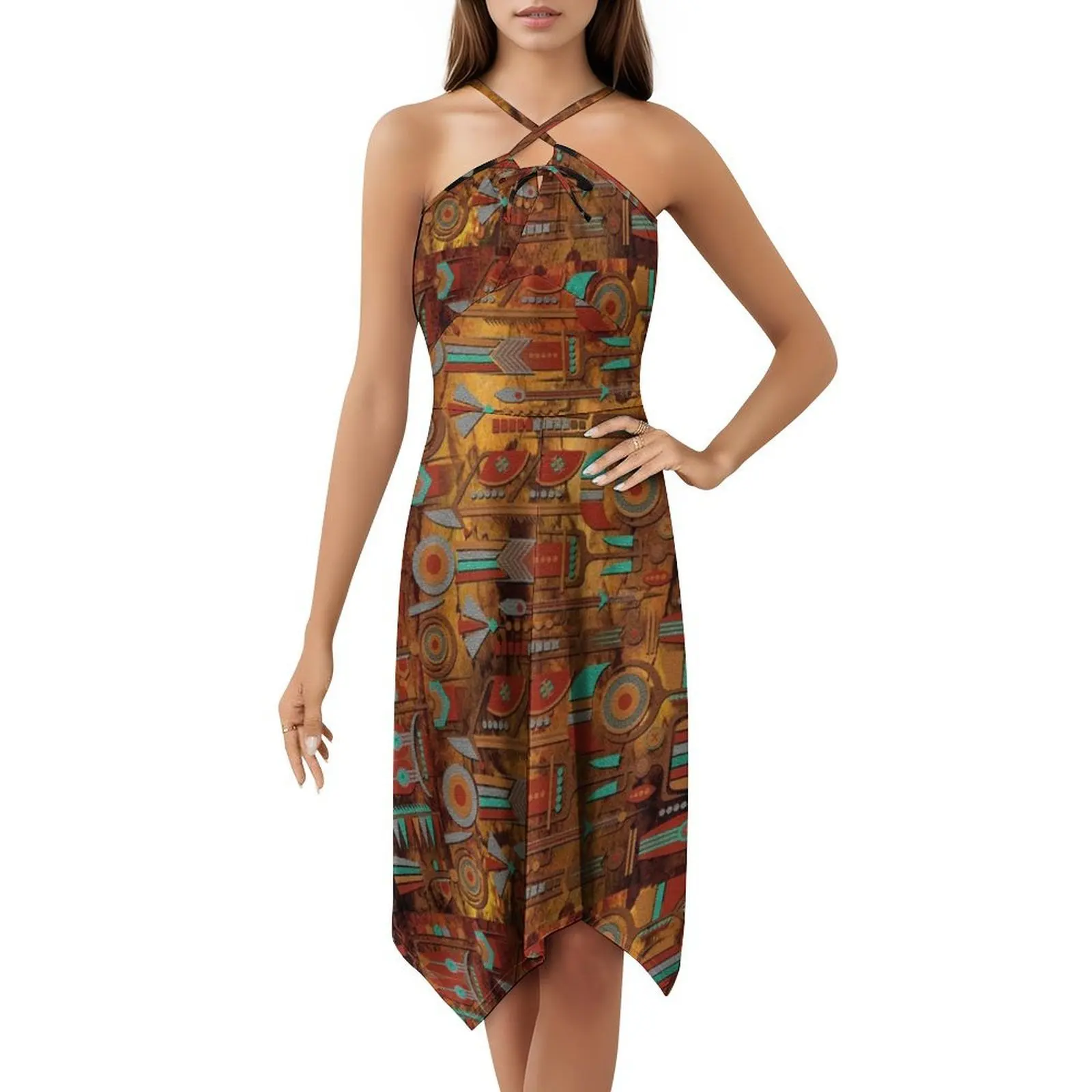 Mohave patrones étnicos diseñador original vestido de fiesta elegante para mujer vestido acampanado con opciones cortas/largas/sin mangas étnico