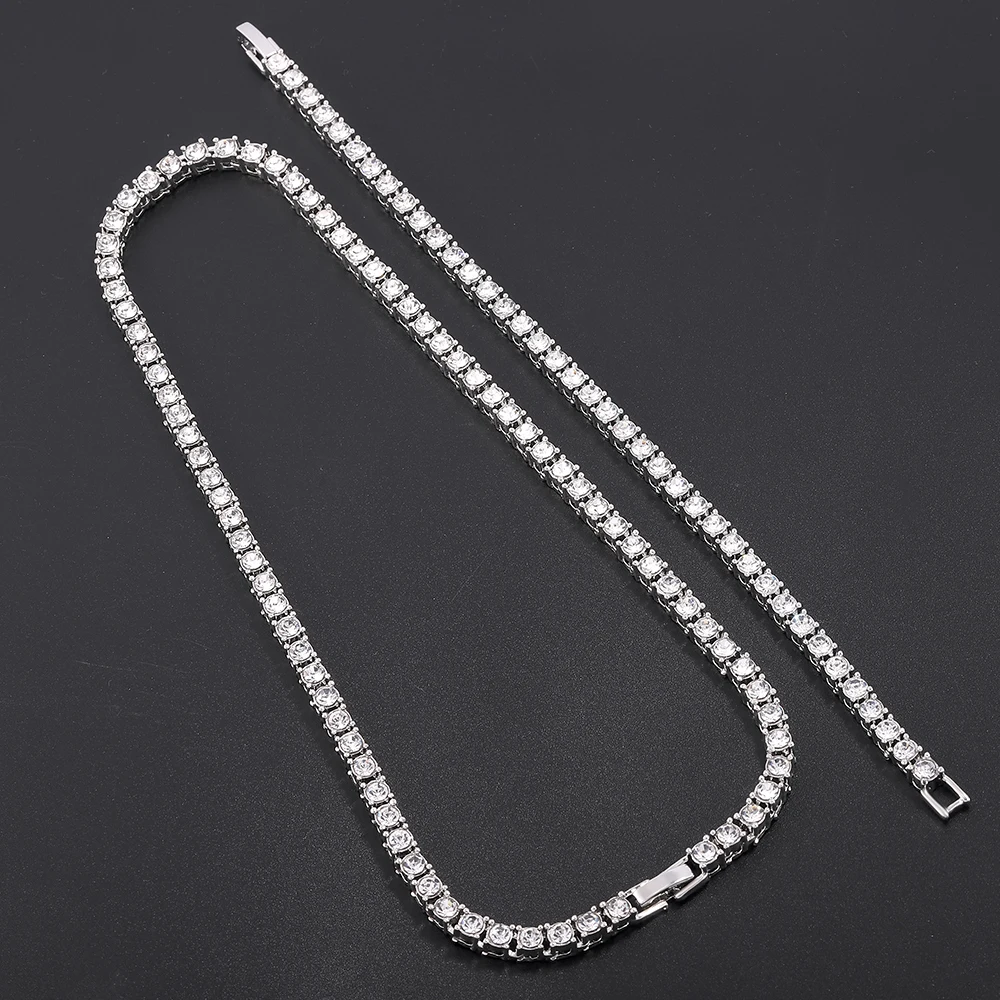 Hip Hop Iced Out Tennis Bracelet Necklace Men 4mm Tennis Chain Fashion Gold Color Jewelry Women Link 18/20inch Choker Wholesale