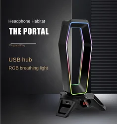 RGB Headphone Stand Usb Ports 7.1 Sound Card for All Headsets Storage Gamers Gaming Pc Desktop Earphone Accessories Holder