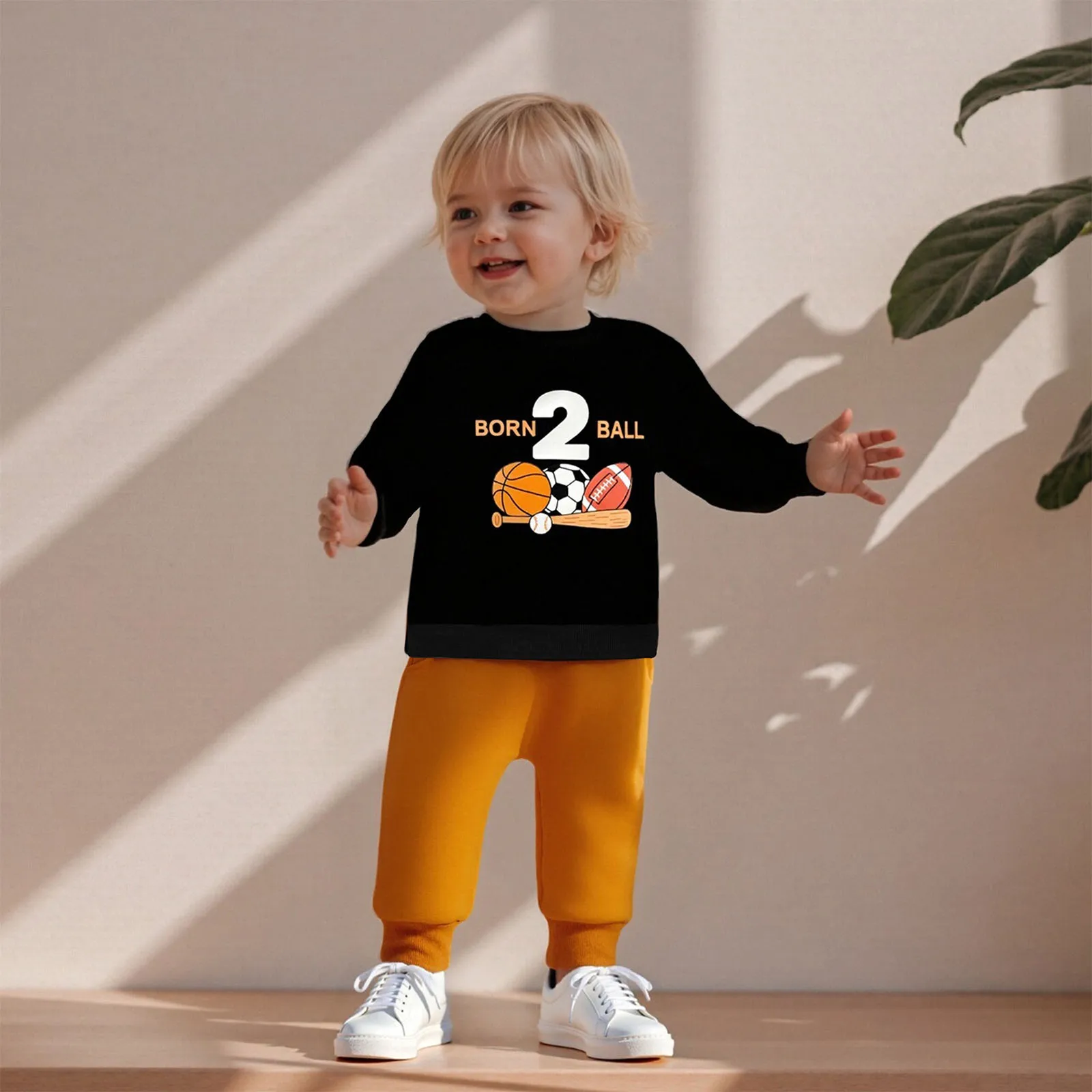 

Blotona Baby Boy Birthday Outfit, Long Sleeve Crew Neck Balls Letters Print Sweatshirt with Sweatpants Infant Fall Clothes Set