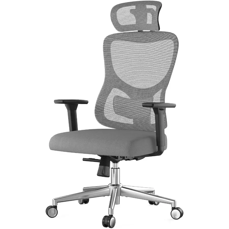 Ergonomic Ergonomic Office Chair for Home Office and Gaming, Mesh Back with Grey Fabric, Adjustable Lumbar Support, Headrest, 3D Armrests - Aliexpress Deal