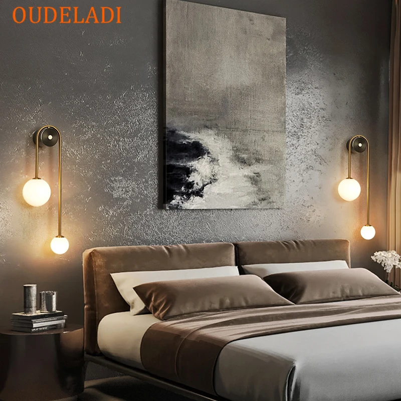 Nordic comodino palla di vetro LED applique da parete camera da letto soggiorno scala corridoio moderno ottone decor TV sfondo lampade da parete