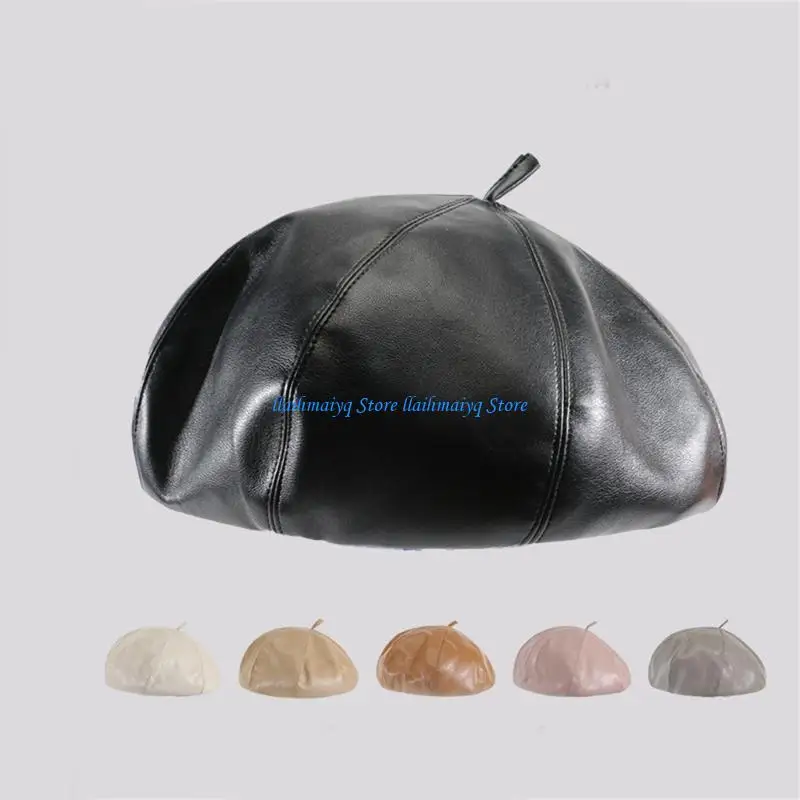 573B موضة بولي Leather الجلود قبعة البيريه الفتيات الربيع الصيف قبعة البيريه يندبروف قبعة قبعة عطلة أغطية الرأس Sunproof غطاء #5
