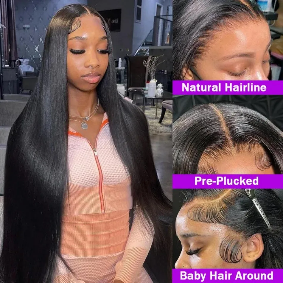 Straight Human Hair Wigs 13X6 Hd Lace Frontal Wig Glueless 5X5 Hd Lace Closure Wig 360 Full Lace Wig Brazilian 40 Inch For Women image 3