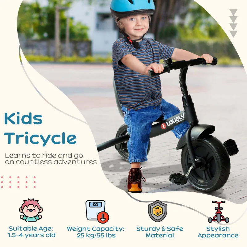 Kids Ride On Trike with Ergonomic Seat Quiet EVA Wheels Powder Coated Steel Frame Safety Bell Easy Grip Handles Quick Storage