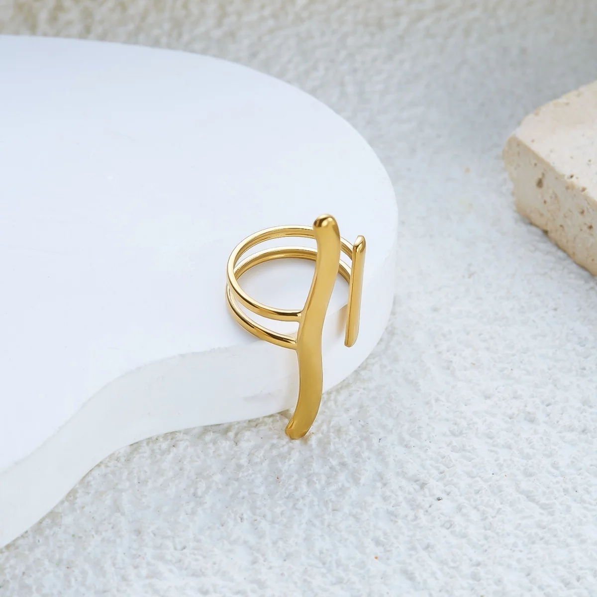 Ästhetische, natürliche Kieselsteine, spiralförmige, imitierte Perlen, strukturierte, gewellte Ringe für Damen und Herren, Edelstahl, geometrischer Ring, Schmuck. – Detail 23