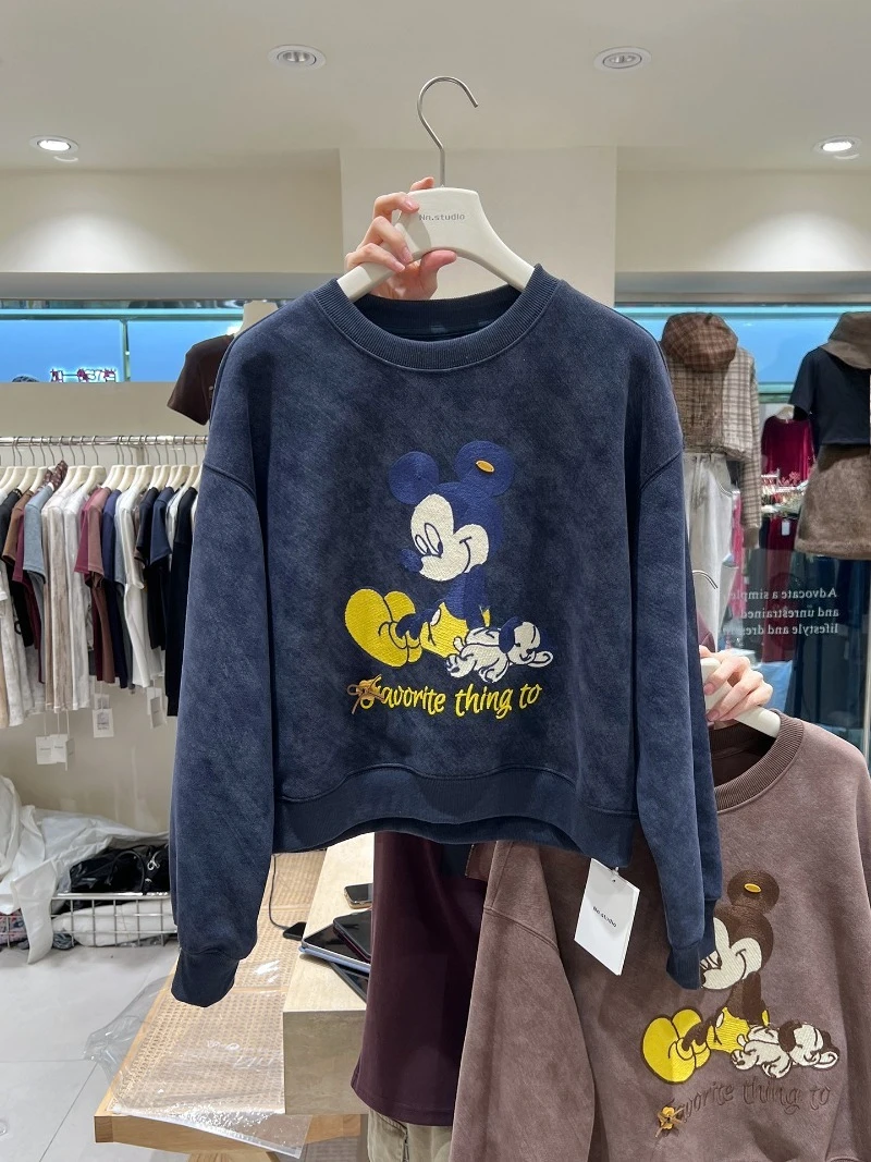 Sweet Embroidery Cartoon Crewneck Sweatshirt 2025 Autumn Winter Stylish Youthful Loose Short Long Sleeved Jacket Sudaderas Mujer