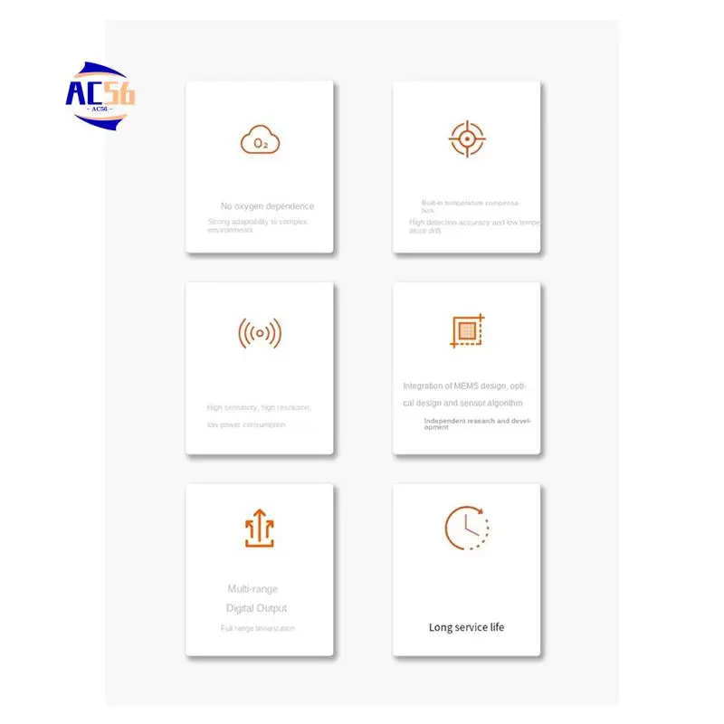 

AC56-MTP60-A Высокоточный одноканальный модуль датчика CO2 NDIR обнаруживает датчик качества воздуха