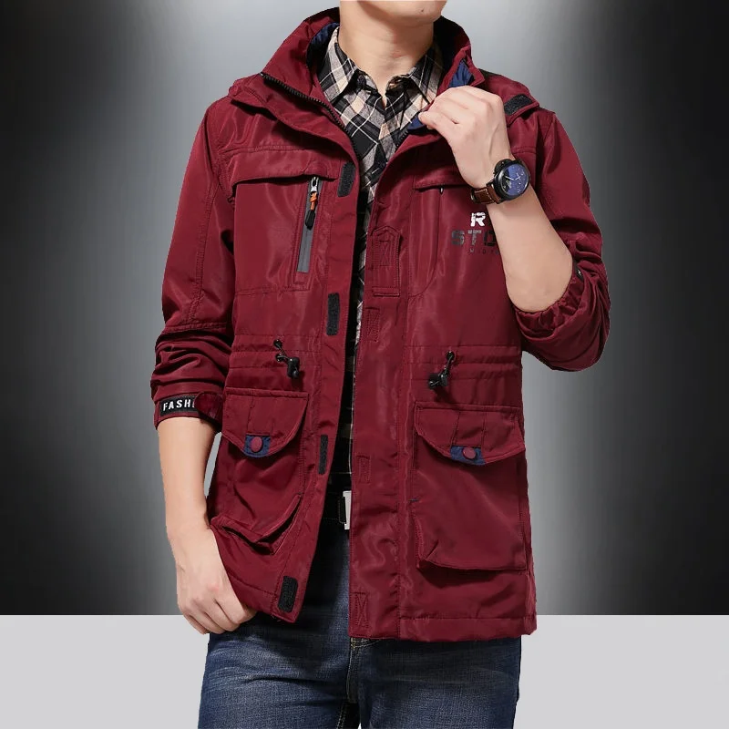 

Мужская демисезонная куртка средней длины 2025 года, новая модель с отстегивающимся капюшоном, для активного отдыха, повседневная тактическая куртка, универсальная, модный городской стиль