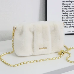 Bolso cruzado de felpa de alta calidad para mujer, Mini bolso cuadrado de piel sintรฉtica de lujo con diseรฑo de cadena, bolso elegante de un solo hombro