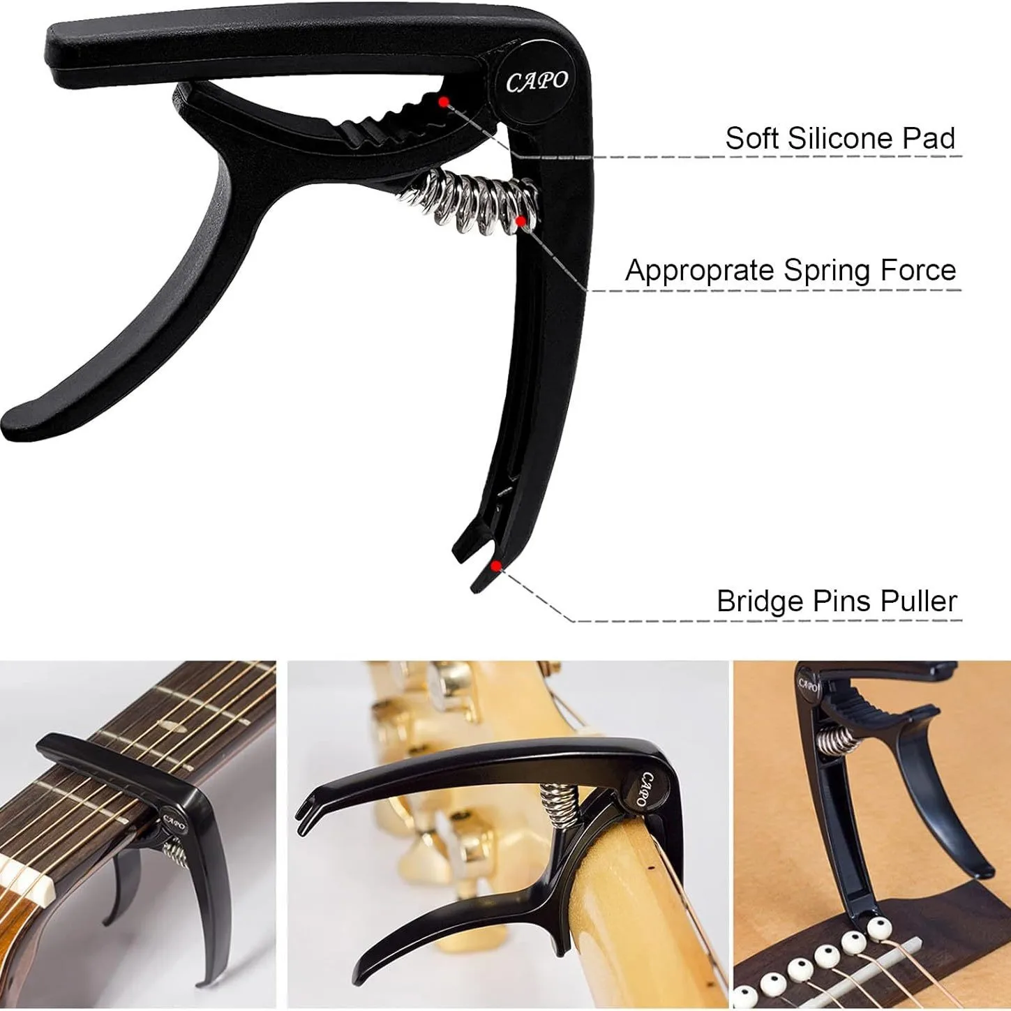 Capo para Guitarra Española, Accesorio para Guitarra Acústica, Modelo XYLJ01