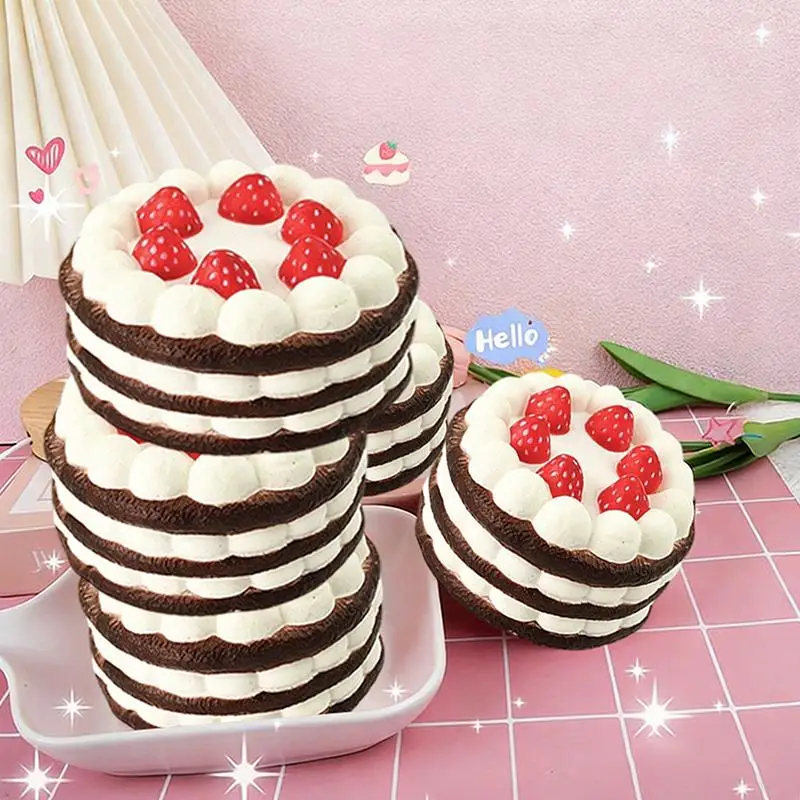 Kawaii Simulation Strawberry Birthday Cake Press Squeeze Toy Soft Food Fidget Stress Relief Toy for Kids Party Gift Accessory