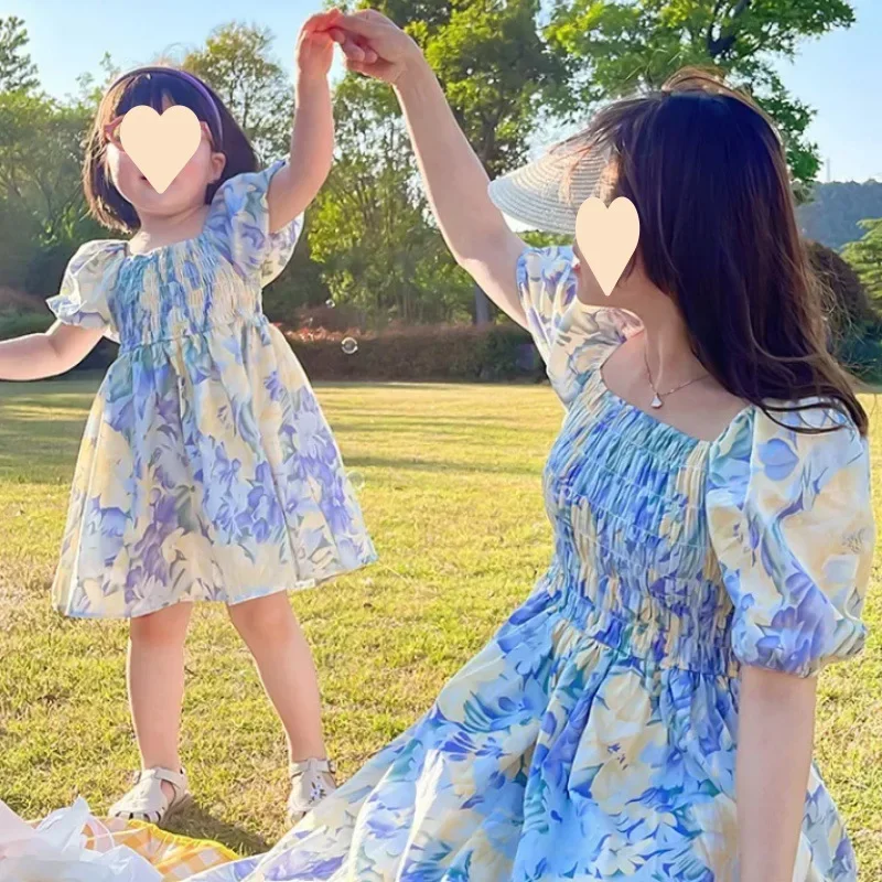 

Summer New Mother Kids Chiffon Floral Dress Mom and Daughter Matching Clothes Women Baby Girl Clothes Family Matching Outfits