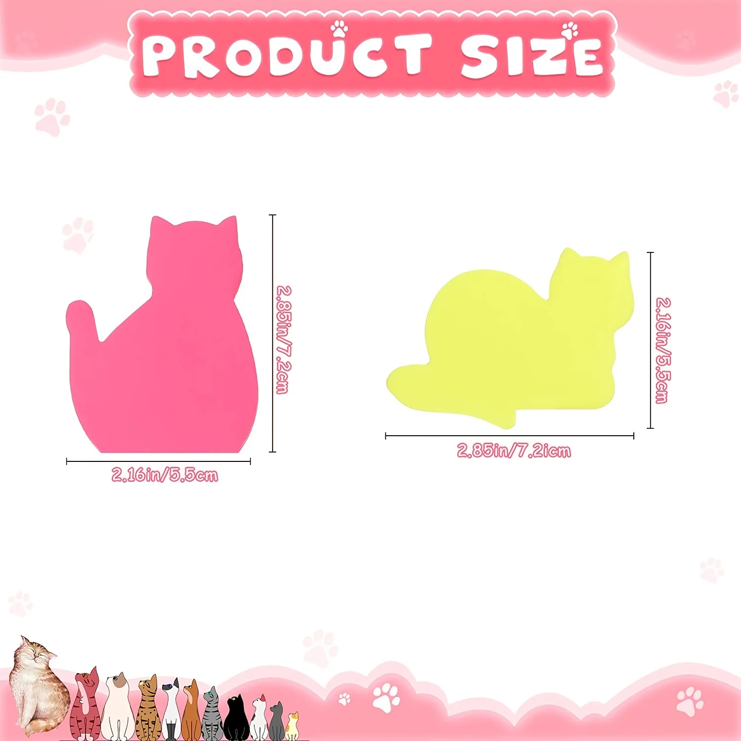 240 Sheets Cat Shape Sticky Notes 8 Color Bright Colorful Sticky Pad 30 Sheets / Pad