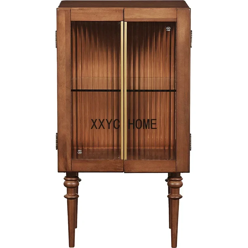 

Sofa Side Cabinet Display Cabinet Bedside Table Mild Luxury Retro Glass Storage Organizer Side Table