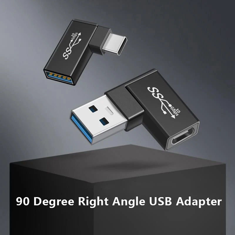 Adaptador USB en forma de U, adaptador de ángulo recto de 90 grados, USB hembra a USB macho, adaptador de datos rápido de 10Gbps, convertidor de carga