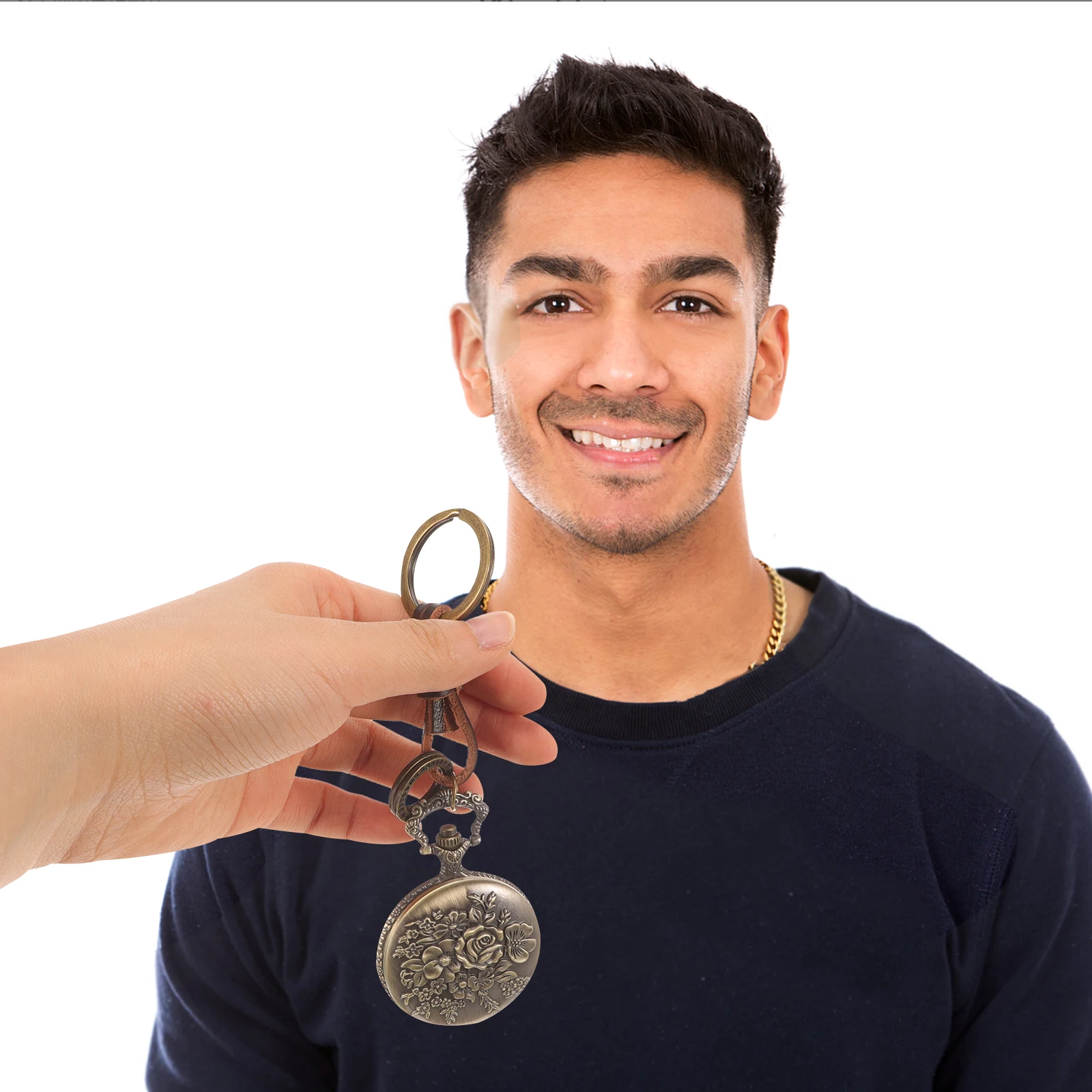 

Portable Pocket Watch Vintage Rose Keychain Decorative Keyring Men Fashion Lightweight Metal Unique Design Daily Use Watches