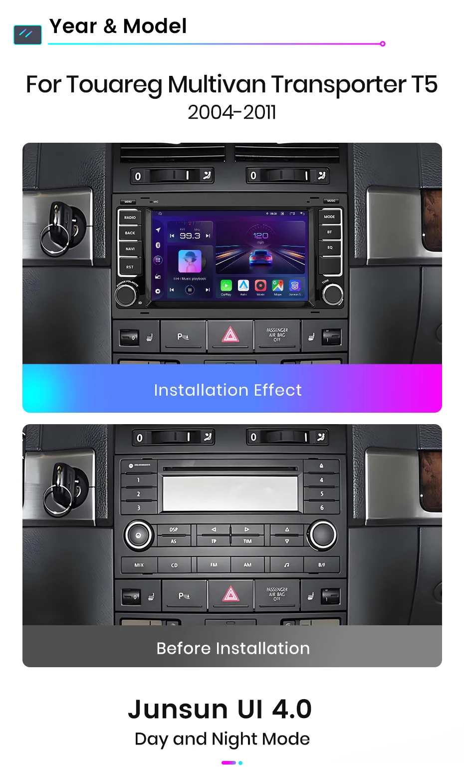 Junsun 7'' 9'' CarPlay Android Auto Auto Radio Für VW Touareg Multivan T5 Transporter 2004-2009 GPS intelligente Multimedia – Detail 5