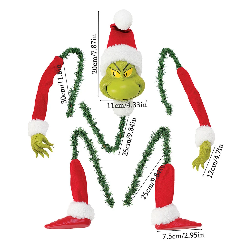 Christmas Tree Topper Decor Arm Leg Head Ornaments Holder Head/Arms and Legs Grinch Elf Body Tree Decoration for Xmas Party