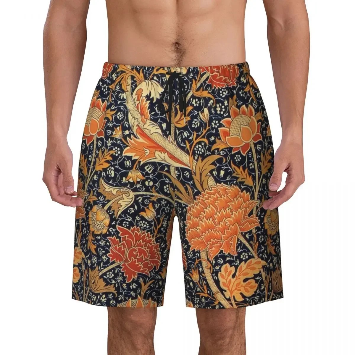 William Morris Orange Cray Floral Art Swim Trunks Beachwear Quick Dry Beach Board Shorts Textile Pattern Swimming Boardshorts