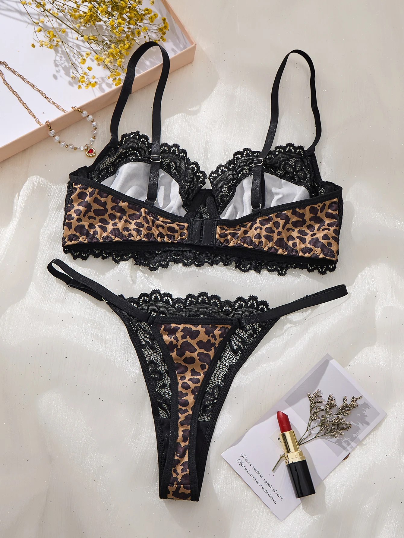 Leopard lace bra and thong