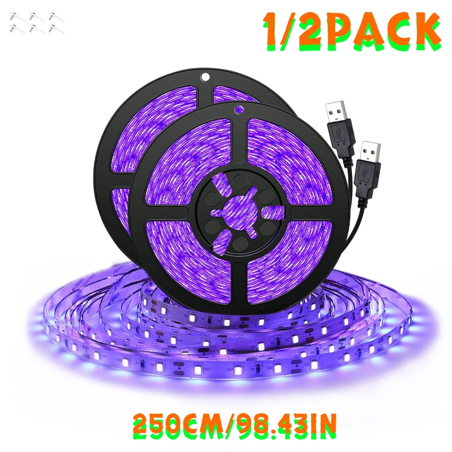 2.5 متر USB الأشعة فوق البنفسجية مصباح ليد قطاع LED الضوء الأسود 385-400nm الأشعة فوق البنفسجية ضوء الأشعة فوق البنفسجية لجميع القديسين الفلورسنت حفلة النيون غرفة الديكور