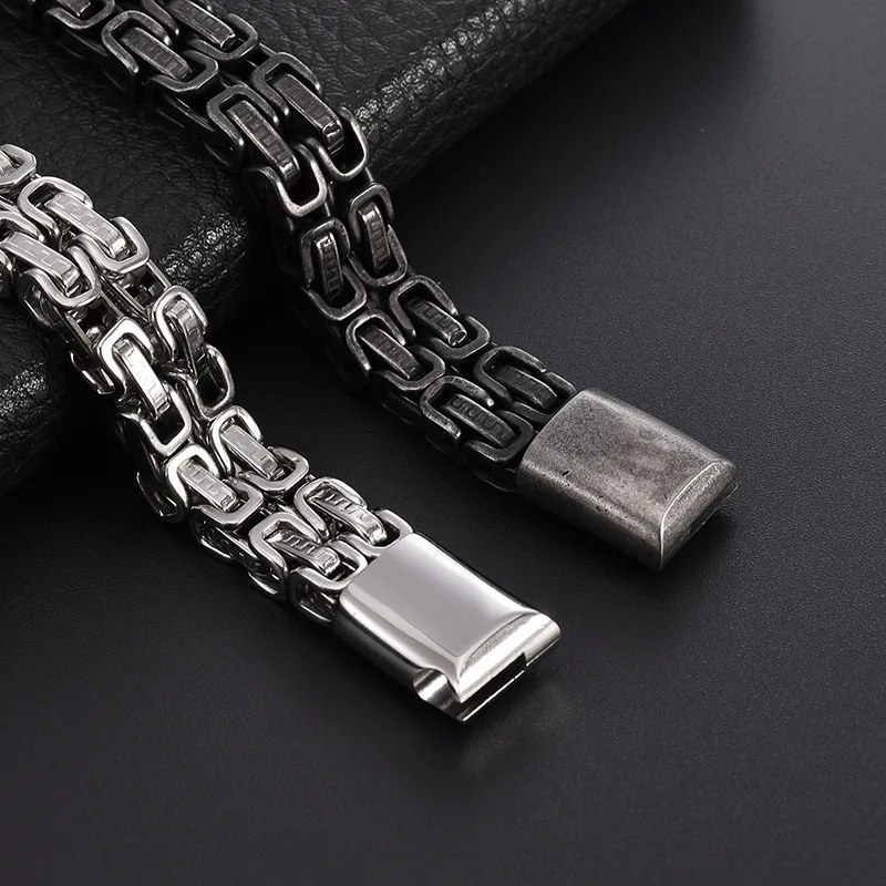 316L Stainless Steel Simple Hip Hop Thick Byzantine Bicycle Chain Bracelet for Men Women Kpop Gift Jewelry
