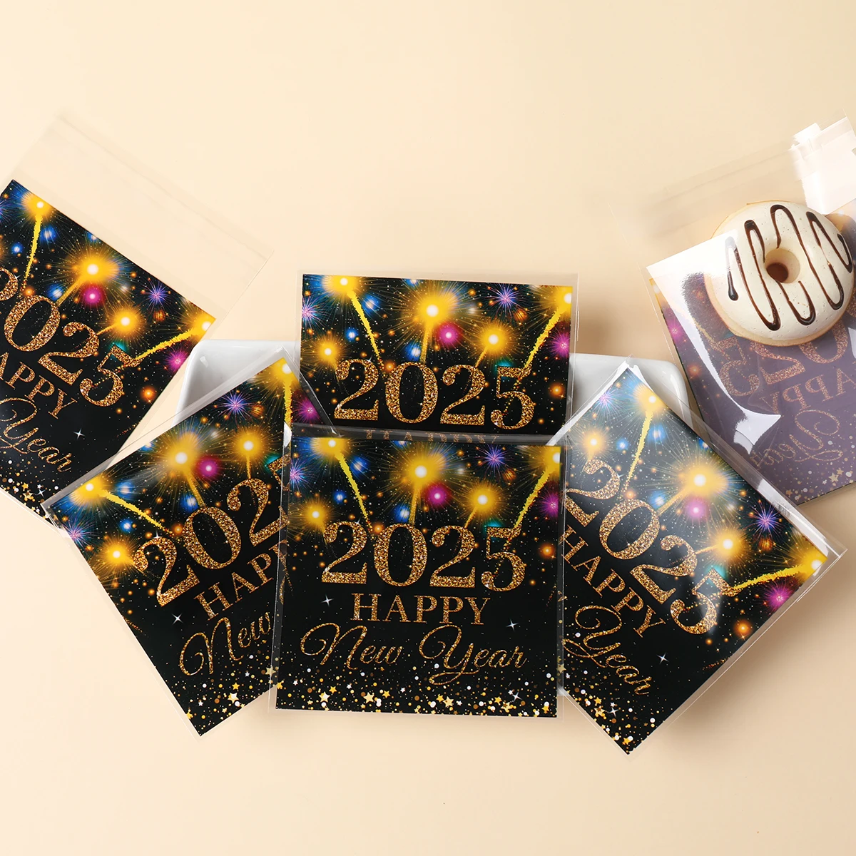 Black Golden Sparkling Fireworks Candy Bag Navidad Natal Noel Cookie Bag Merry Christmas Decor For Home 2024 Happy New Year 2025