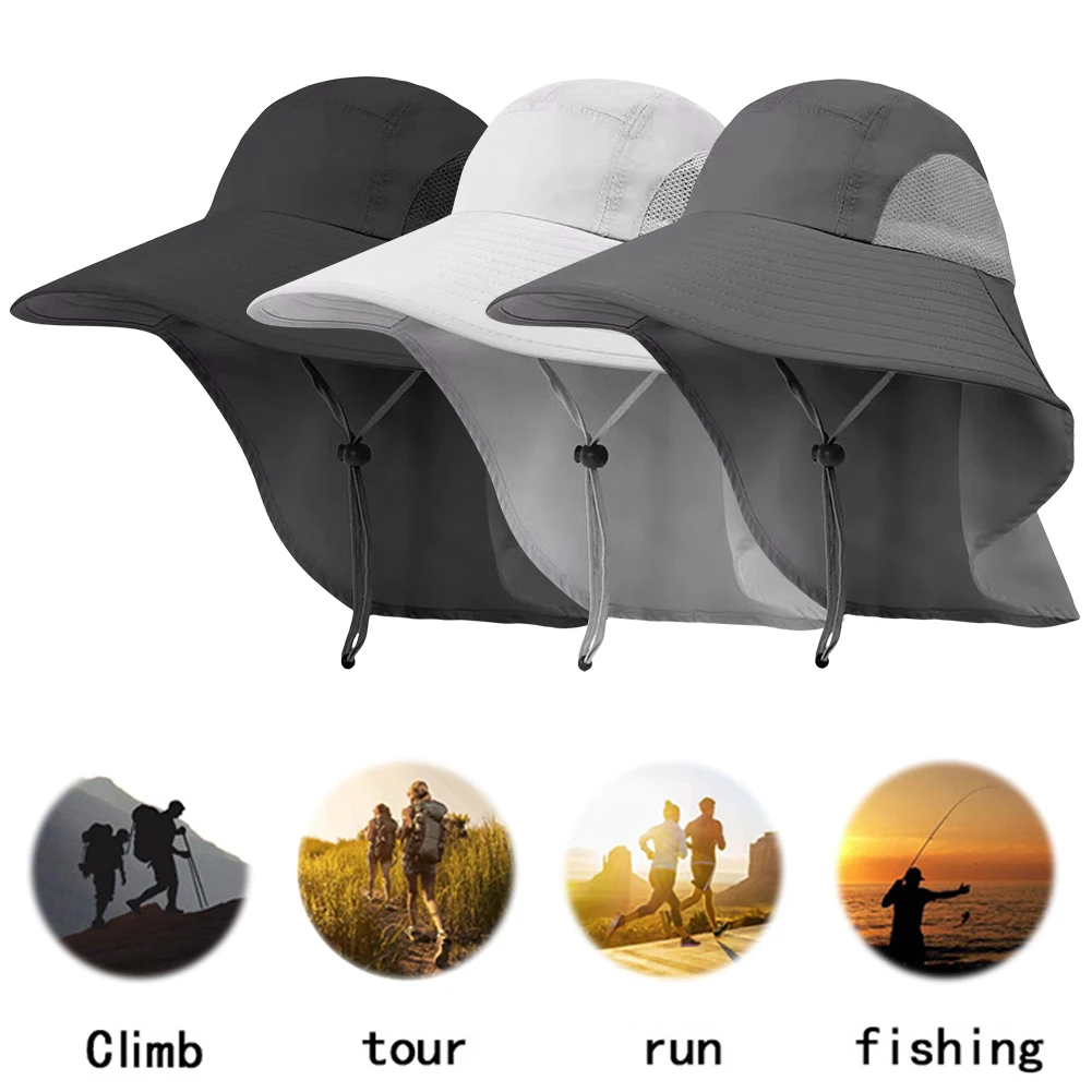 قبعة صيد خارجية للحماية من الشمس، قبعة صيد شبكية بحافة واسعة قابلة للطي، قبعة سفاري للمشي لمسافات طويلة قابلة للتعديل للتسلق والمشي لمسافات طويلة