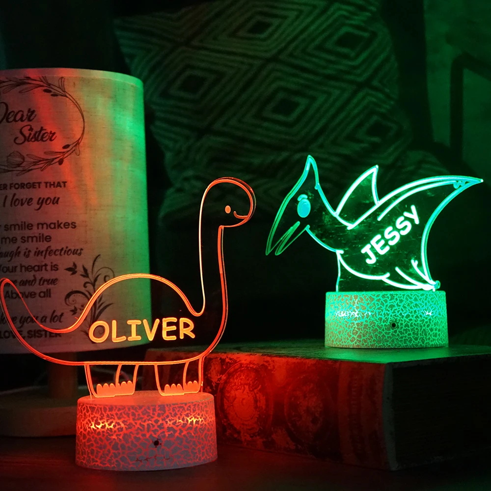 Imagem -04 - Kids Custom Acrylic Dinosaur Night Light Presente de Aniversário Perfeito para Meninas e Meninos Nome Personalizado Led Artesanal Decoração do Quarto