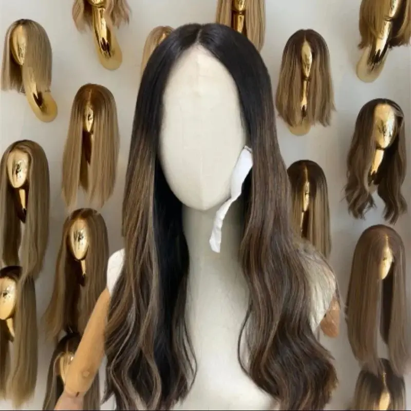 Premium Ombre Dark Brown Blonde Synthetic HD Lace Front Wig Chestnut Brown Lowlights HD Transparent Lace Wig Women Cosplay Daily