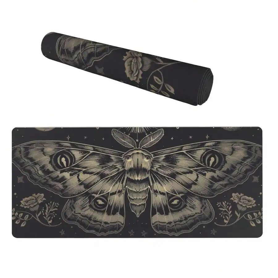Celestial Moth Witchy Dark Aesthetic XL Mouse Pad 31.5x15.75 Inch Non-Slip Stitched Edge