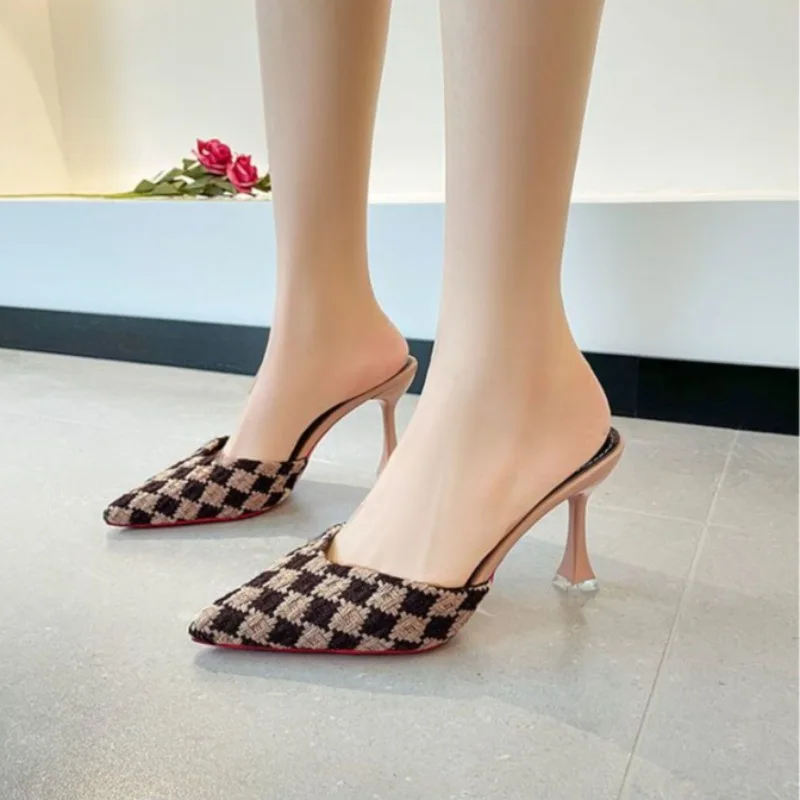 Women's Spring Summer Closed Toe Stiletto Heel Mules Woven Style Elegant Fashionable Versatile Outdoor Wearable view 3