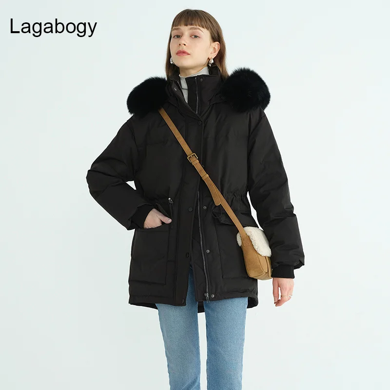 

Coat Thick 2023 Women New Warm Winter Hooded Loose Parkas 90% White Duck Down Jacket Real Fox Fur Collar Snow Outwear