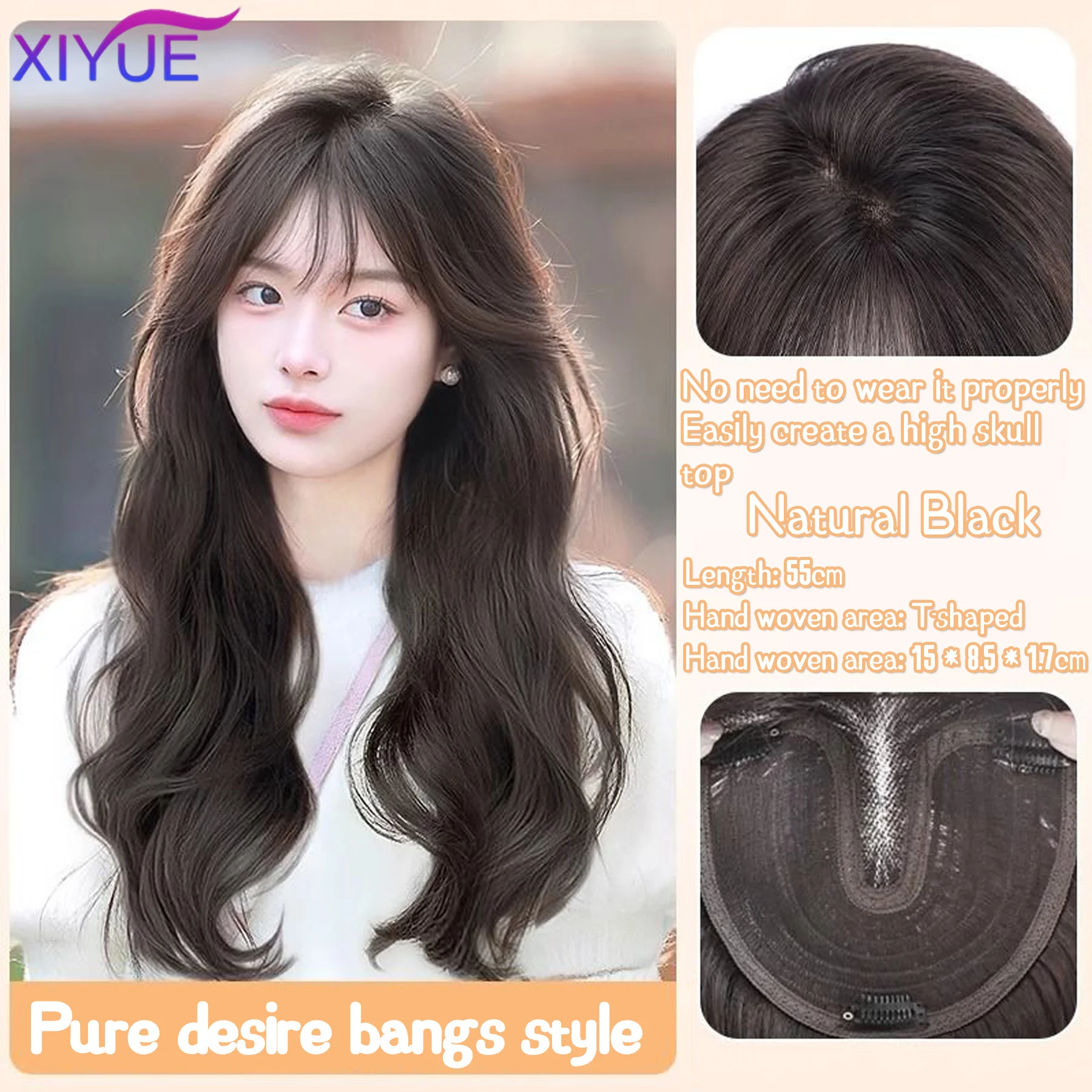 XIYUE Top of the head covered with white hair hair patch wig patch women's center point bangs invisible and traceless medium