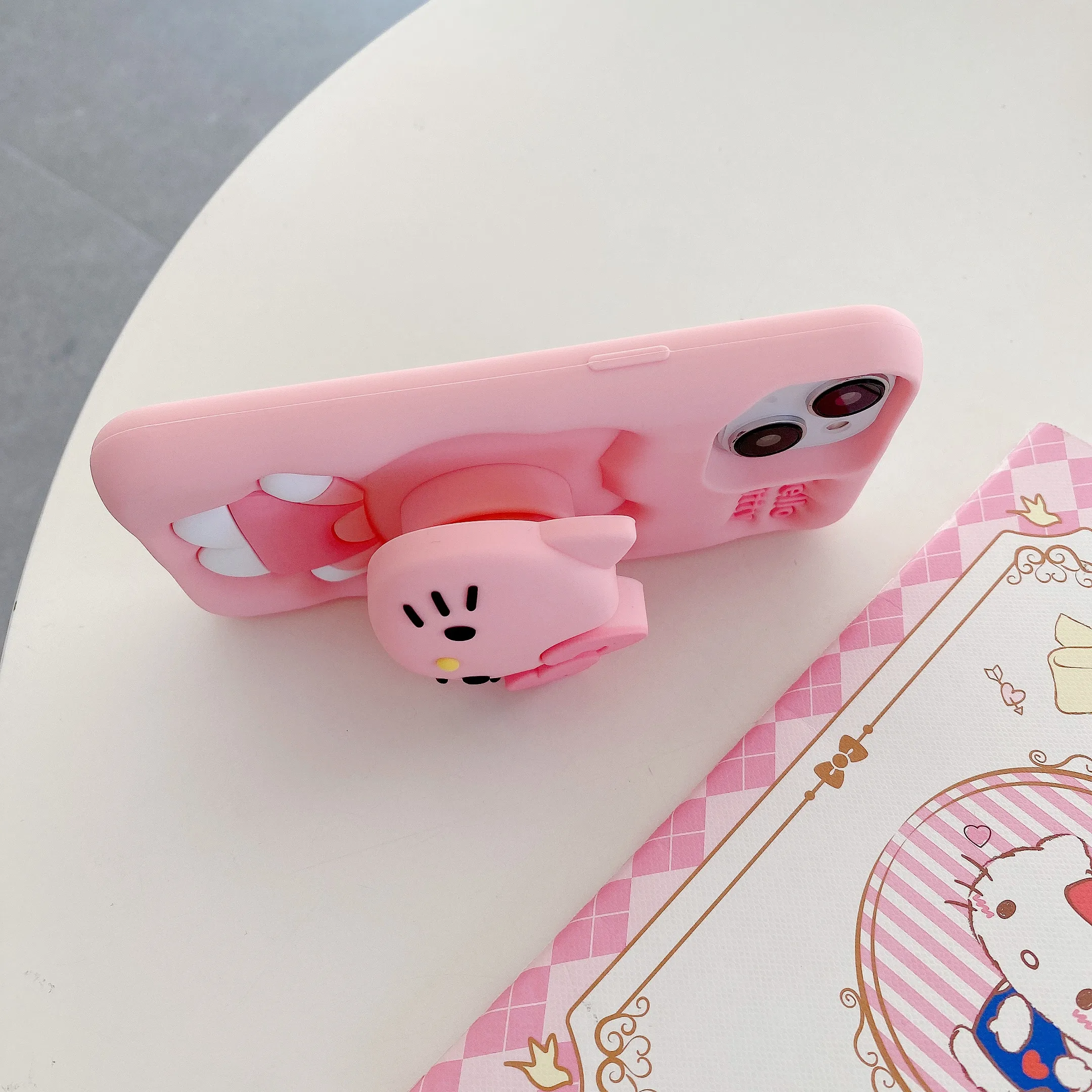 For iPhone 15 Pro Max 11 12 Pro 13 14 Pro Max 3D Sanrio Hello Kitty Face Scalable Holder Cartoon Silicone Soft Pink Phone Case