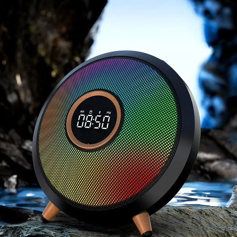 

2024 new wireless desktop clock Bluetooth speaker portable outdoor ambient light TWS stereo subwoofer hands-free/FM/AUX/TF card